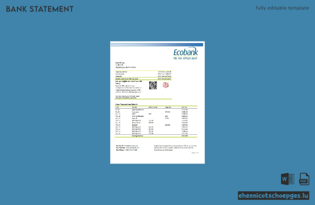 Word-Beispielvorschau für Kontoauszüge der Burkina Faso Ecobank